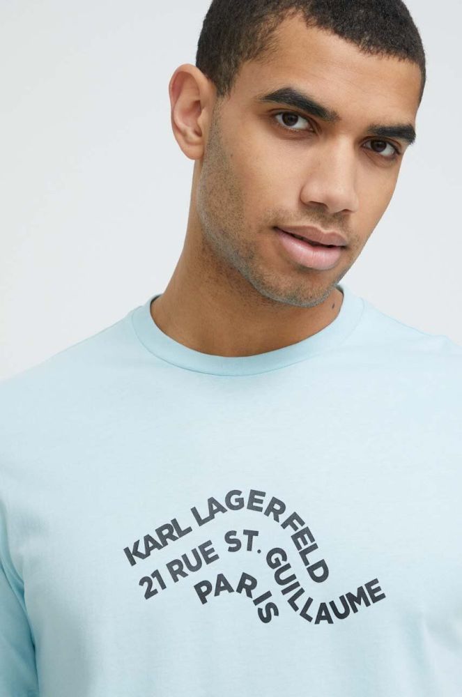 Бавовняна футболка Karl Lagerfeld візерунок колір блакитний