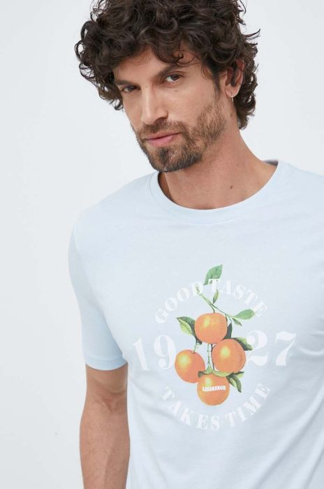 Бавовняна футболка Lindbergh з принтом колір блакитний