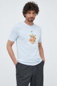 Бавовняна футболка Lindbergh з принтом колір блакитний