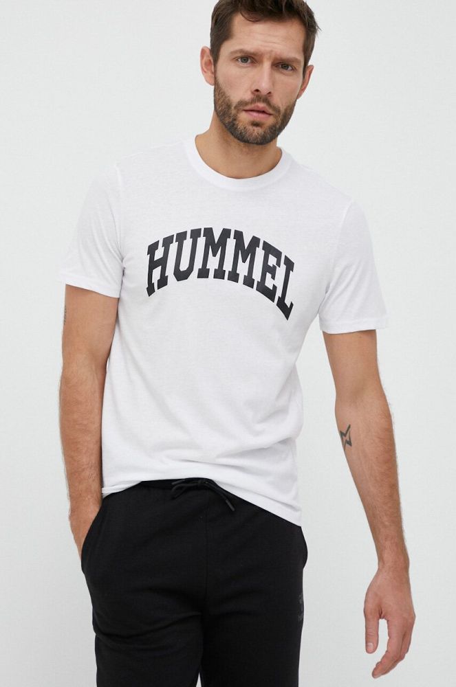 Бавовняна футболка Hummel колір білий з принтом