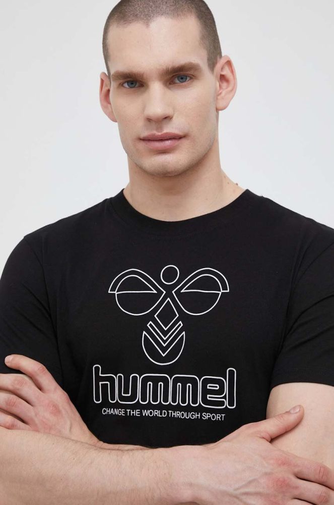 Бавовняна футболка Hummel колір чорний з принтом (3219907)