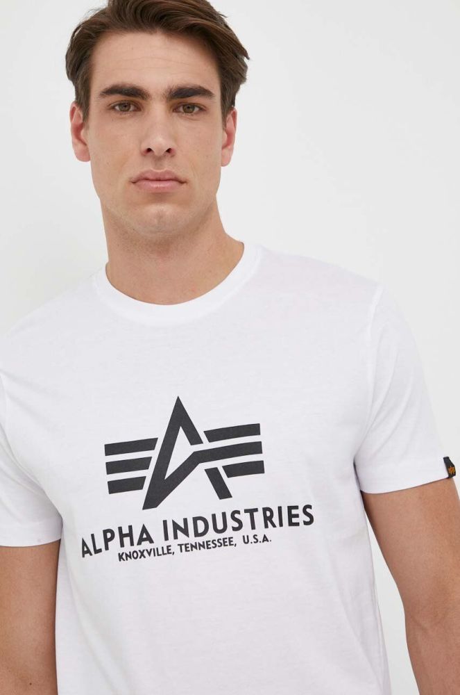 Бавовняна футболка Alpha Industries колір білий з принтом 100501.09-White