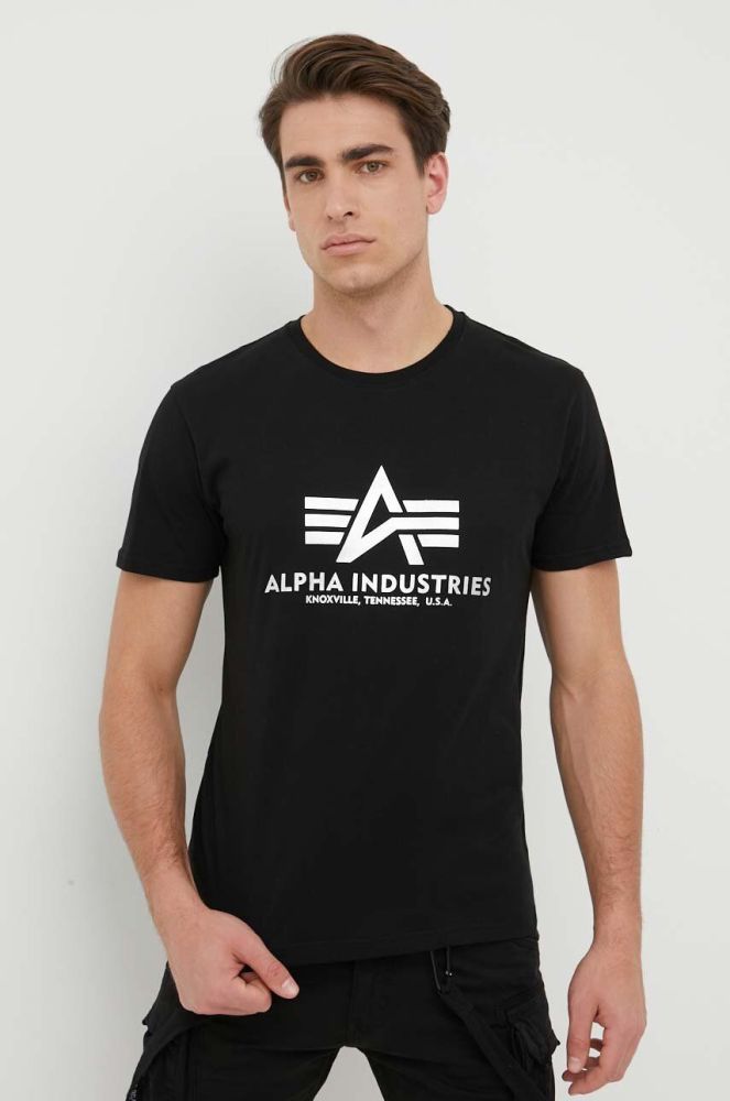 Бавовняна футболка Alpha Industries колір чорний з принтом 100501FP.530-BlackSilve
