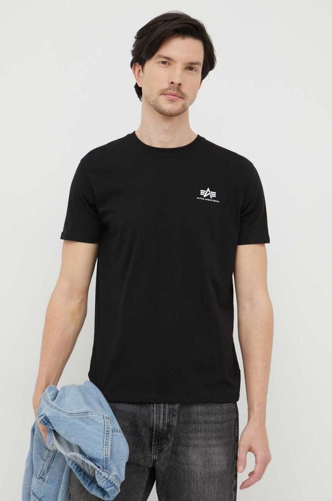 Бавовняна футболка Alpha Industries колір чорний з принтом 188505.03-Black
