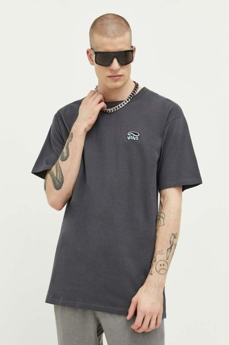 Бавовняна футболка Vans колір сірий з аплікацією