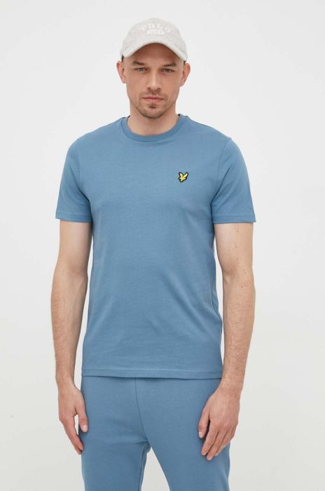 Бавовняна футболка Lyle & Scott однотонний колір блакитний