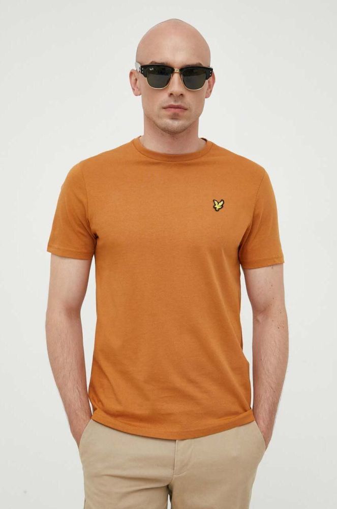 Бавовняна футболка Lyle & Scott колір коричневий однотонний