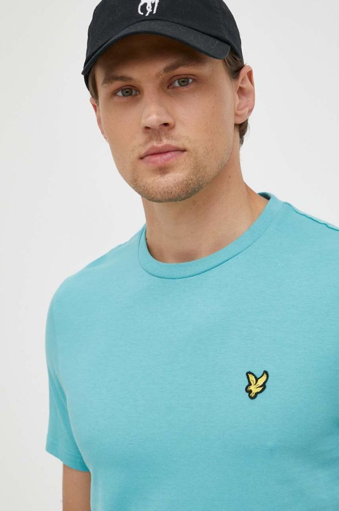 Бавовняна футболка Lyle & Scott колір бірюзовий однотонний