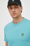 Бавовняна футболка Lyle & Scott колір бірюзовий однотонний