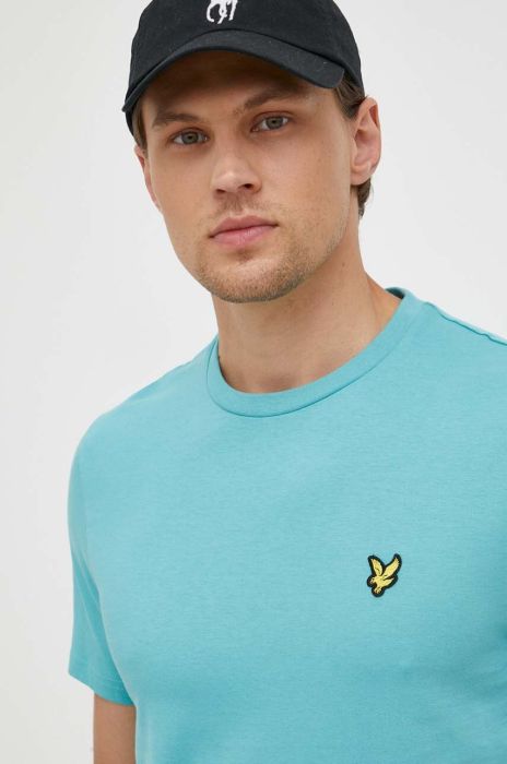 Бавовняна футболка Lyle & Scott колір бірюзовий однотонний