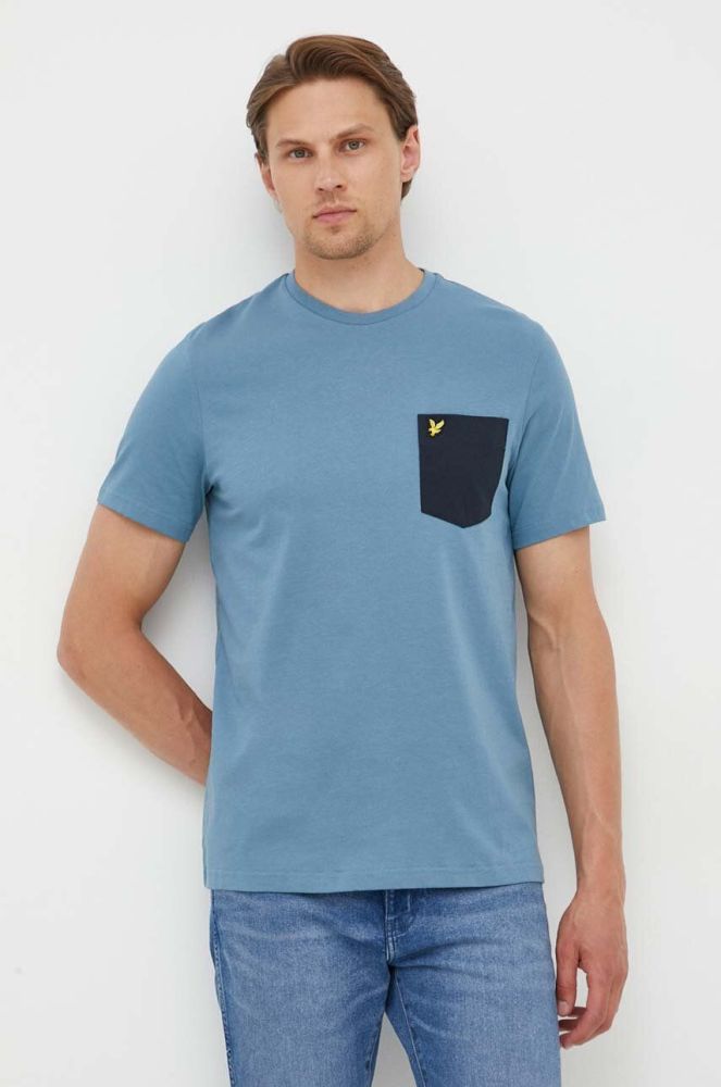 Бавовняна футболка Lyle & Scott візерунок колір блакитний