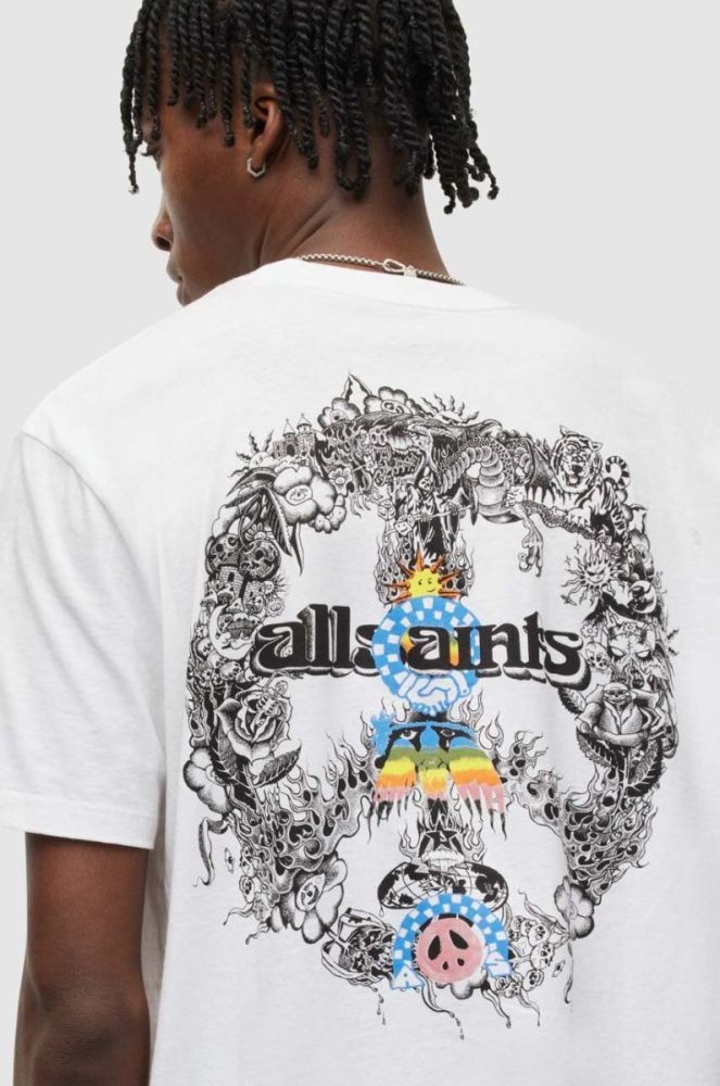 Бавовняна футболка AllSaints колір білий з принтом (3258573) фото 4