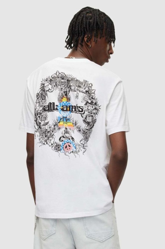 Бавовняна футболка AllSaints колір білий з принтом (3258573) фото 5