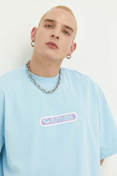 Бавовняна футболка Preach з принтом колір блакитний