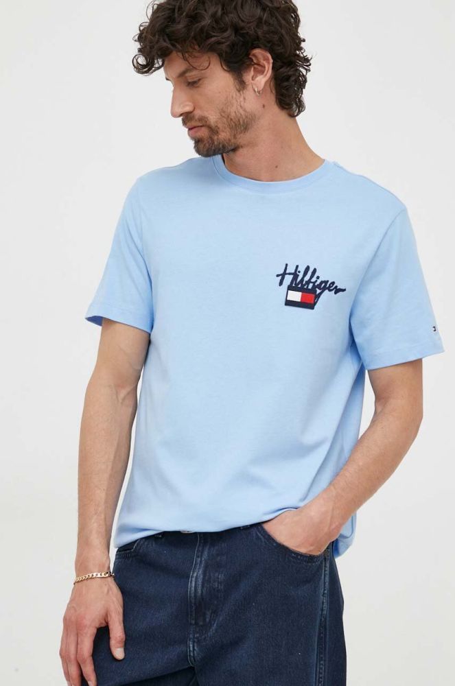 Бавовняна футболка Tommy Hilfiger з аплікацією колір блакитний (3286535)