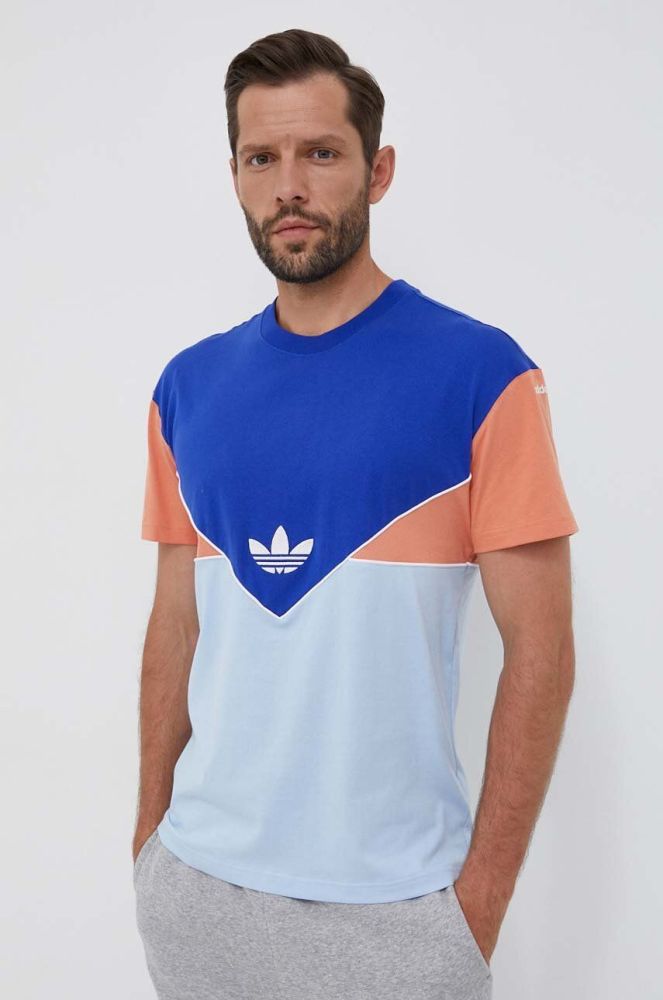 Бавовняна футболка adidas Originals візерунок колір блакитний