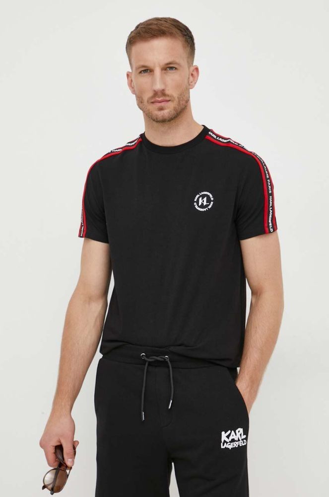 Футболка Karl Lagerfeld чоловічий колір чорний з аплікацією (3386713)