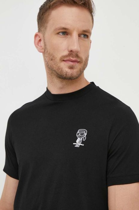Бавовняна футболка Karl Lagerfeld колір чорний з принтом (3386636)