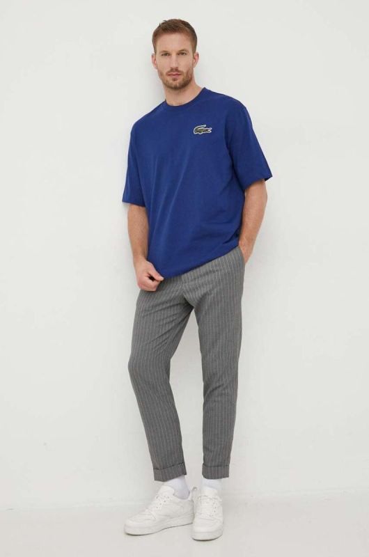 Бавовняна футболка Lacoste з аплікацією колір блакитний фото 2