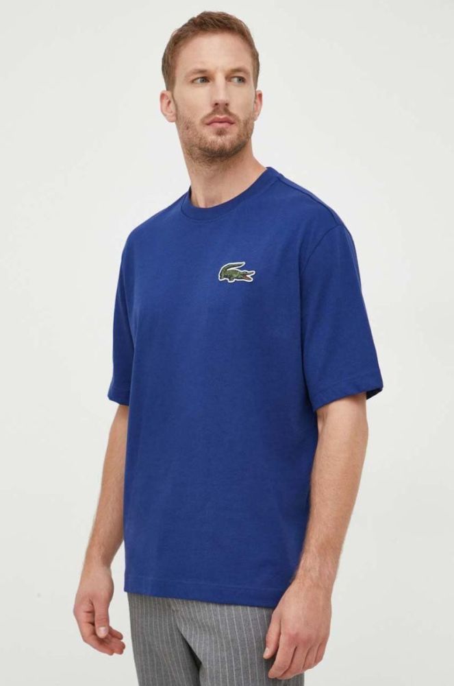 Бавовняна футболка Lacoste з аплікацією колір блакитний фото 4