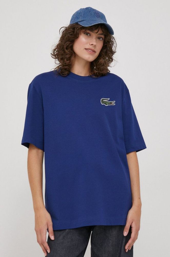 Бавовняна футболка Lacoste з аплікацією колір блакитний фото 5