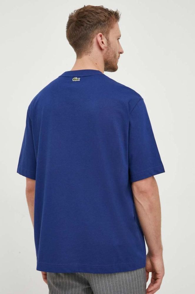 Бавовняна футболка Lacoste з аплікацією колір блакитний фото 6