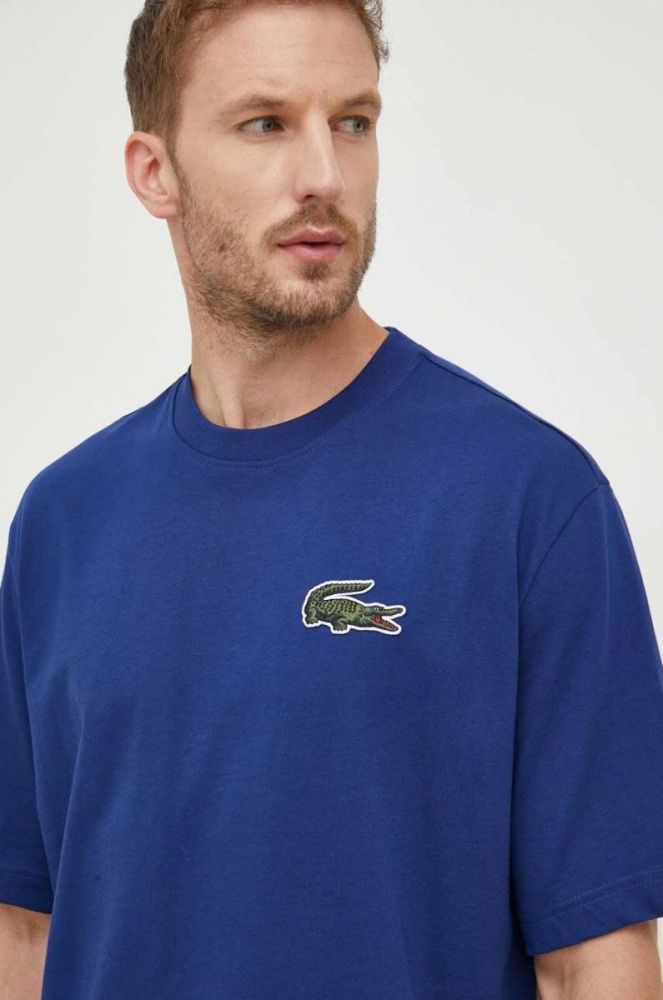 Бавовняна футболка Lacoste з аплікацією колір блакитний фото 8