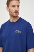 Бавовняна футболка Lacoste з аплікацією колір блакитний