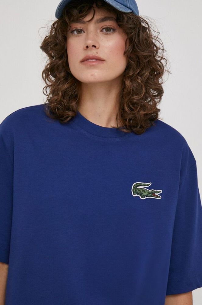 Бавовняна футболка Lacoste з аплікацією колір блакитний фото 9