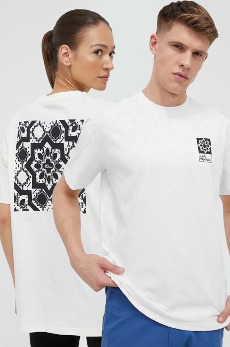 Бавовняна футболка Jack Wolfskin 10 колір бежевий з принтом