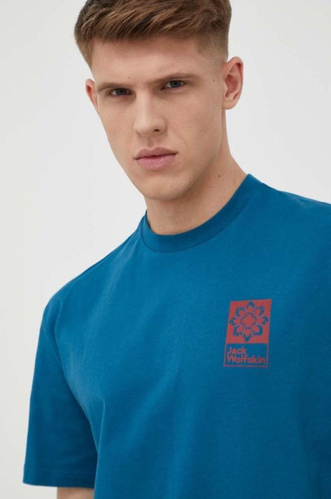 Бавовняна футболка Jack Wolfskin 10 з принтом колір блакитний фото 8