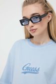 Бавовняна футболка Guess Originals з аплікацією колір блакитний