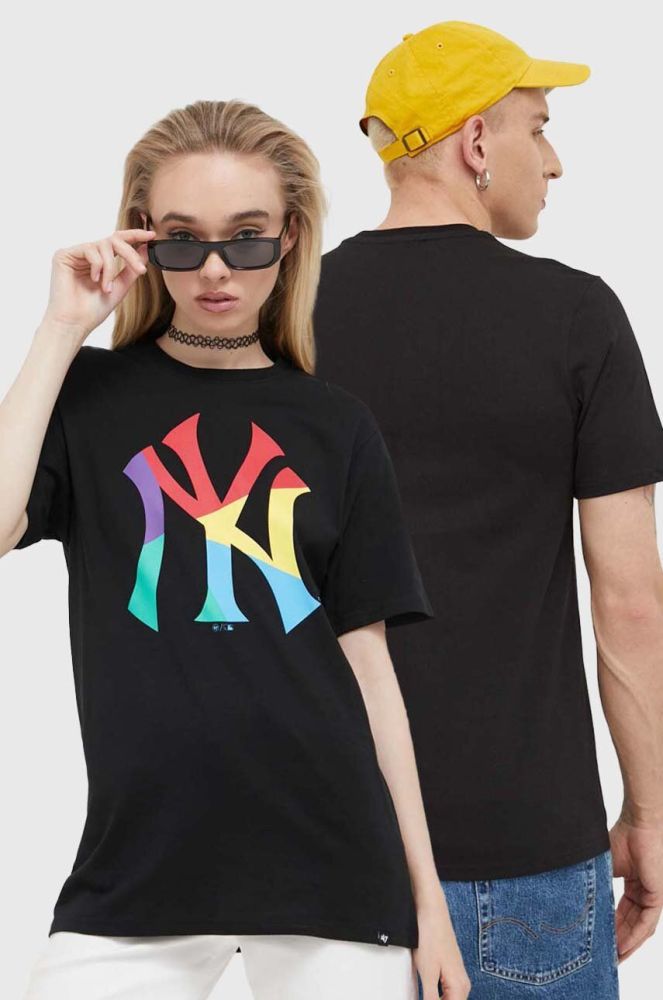 Бавовняна футболка 47brand MLB New York Yankees колір чорний з принтом (3276227)