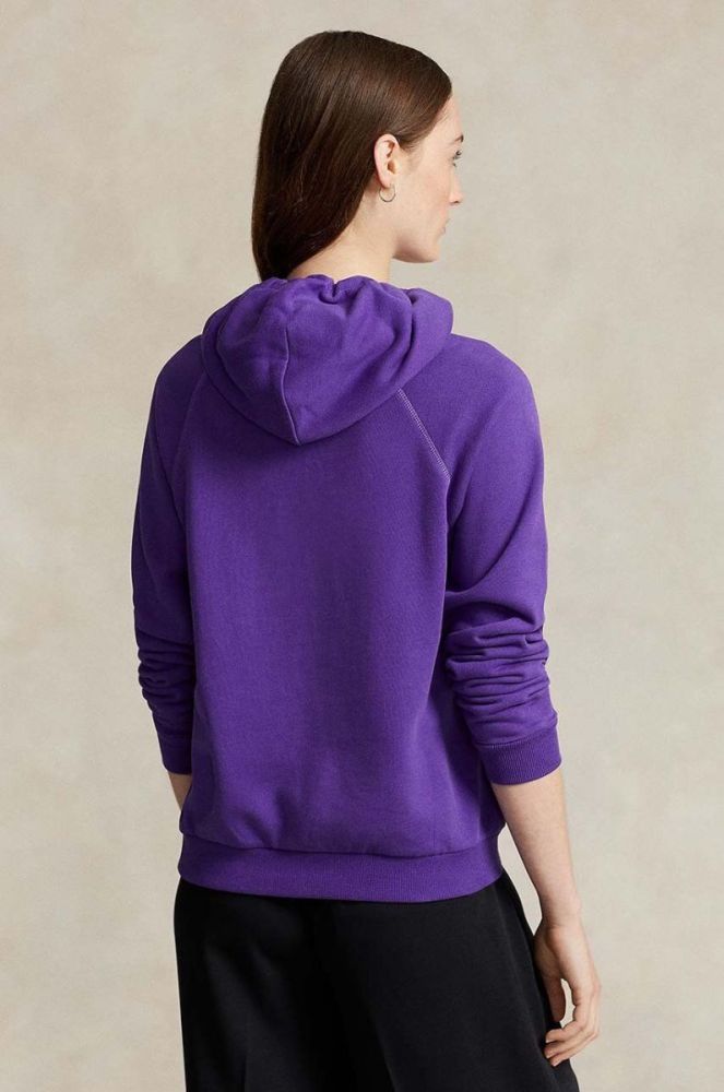 Бавовняна кофта Polo Ralph Lauren жіноча колір фіолетовий з капюшоном з аплікацією фото 2