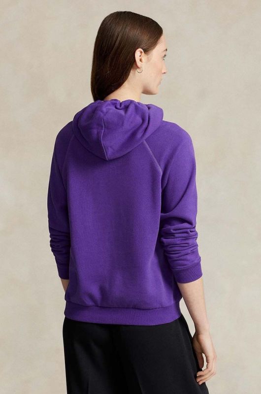 Бавовняна кофта Polo Ralph Lauren жіноча колір фіолетовий з капюшоном з аплікацією фото 2