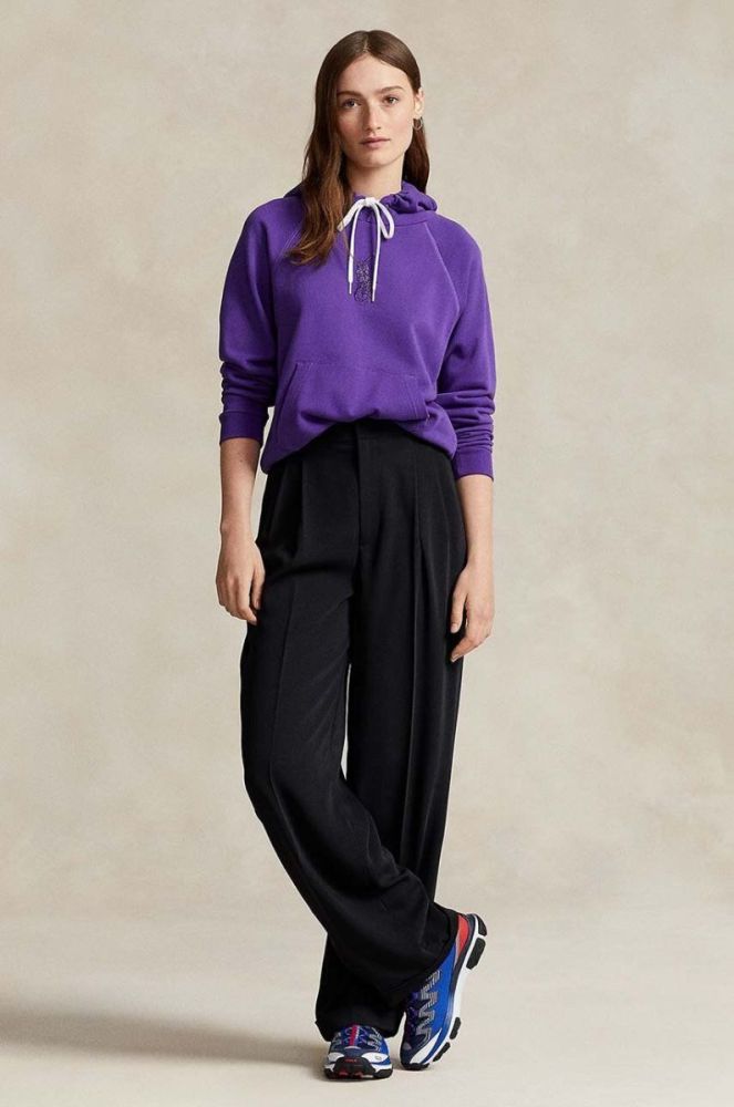 Бавовняна кофта Polo Ralph Lauren жіноча колір фіолетовий з капюшоном з аплікацією фото 4