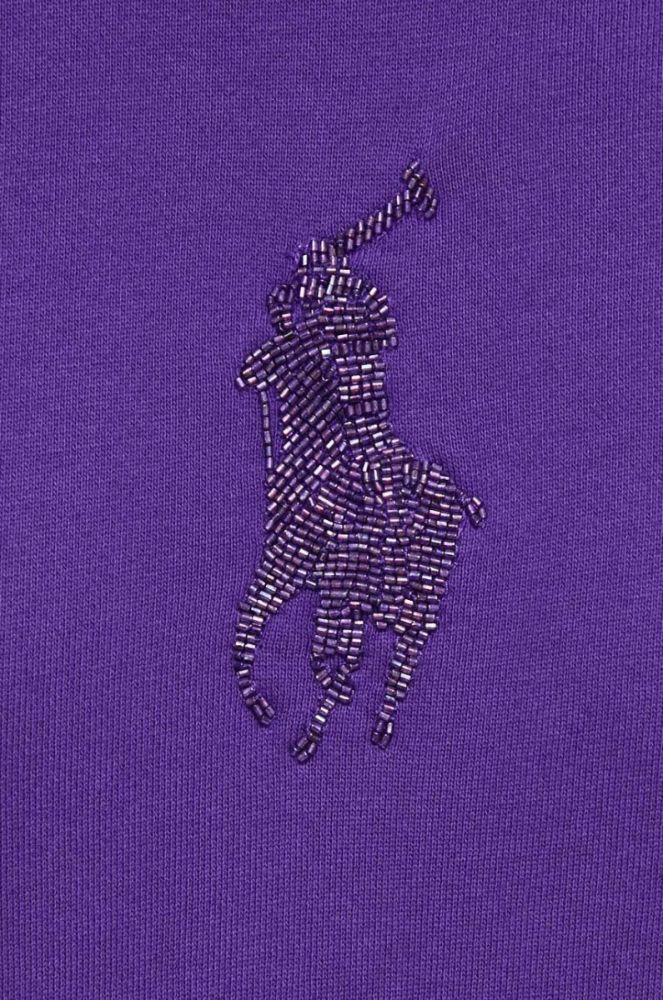 Бавовняна кофта Polo Ralph Lauren жіноча колір фіолетовий з капюшоном з аплікацією фото 5
