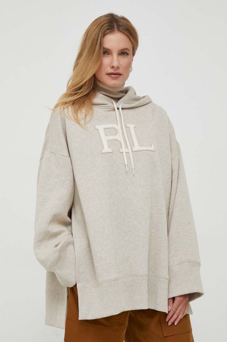 Кофта Polo Ralph Lauren жіноча колір бежевий з капюшоном меланж
