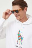 Кофта Polo Ralph Lauren чоловіча колір білий з капюшоном з принтом (3691523)