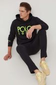 Кофта Polo Ralph Lauren чоловіча колір чорний з капюшоном з принтом (3691543)
