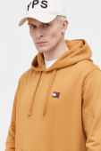 Бавовняна кофта Tommy Jeans чоловіча колір коричневий з капюшоном однотонна