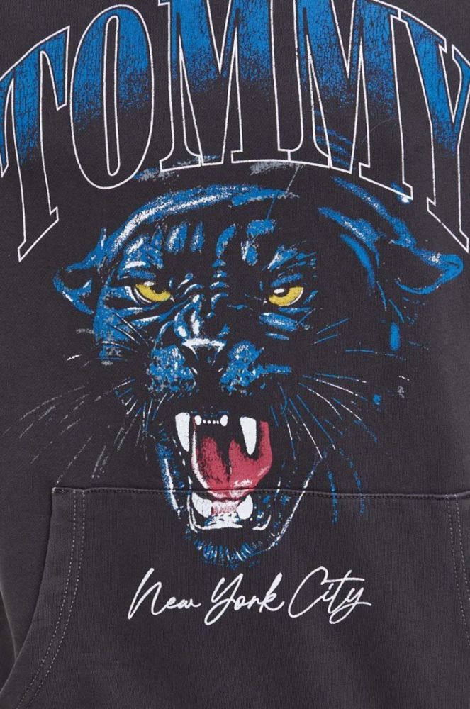 Бавовняна кофта Tommy Jeans чоловіча колір чорний з капюшоном з принтом (3693516) фото 4