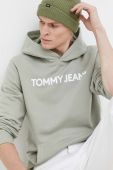 Бавовняна кофта Tommy Jeans чоловіча колір зелений з капюшоном з принтом (3693559)