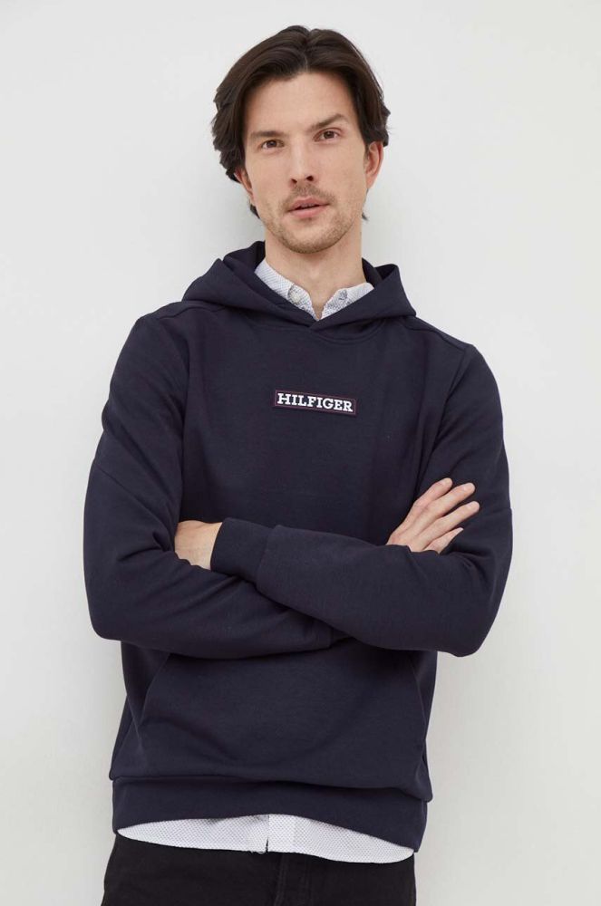 Кофта Tommy Hilfiger чоловіча колір синій з капюшоном з аплікацією (3681681)