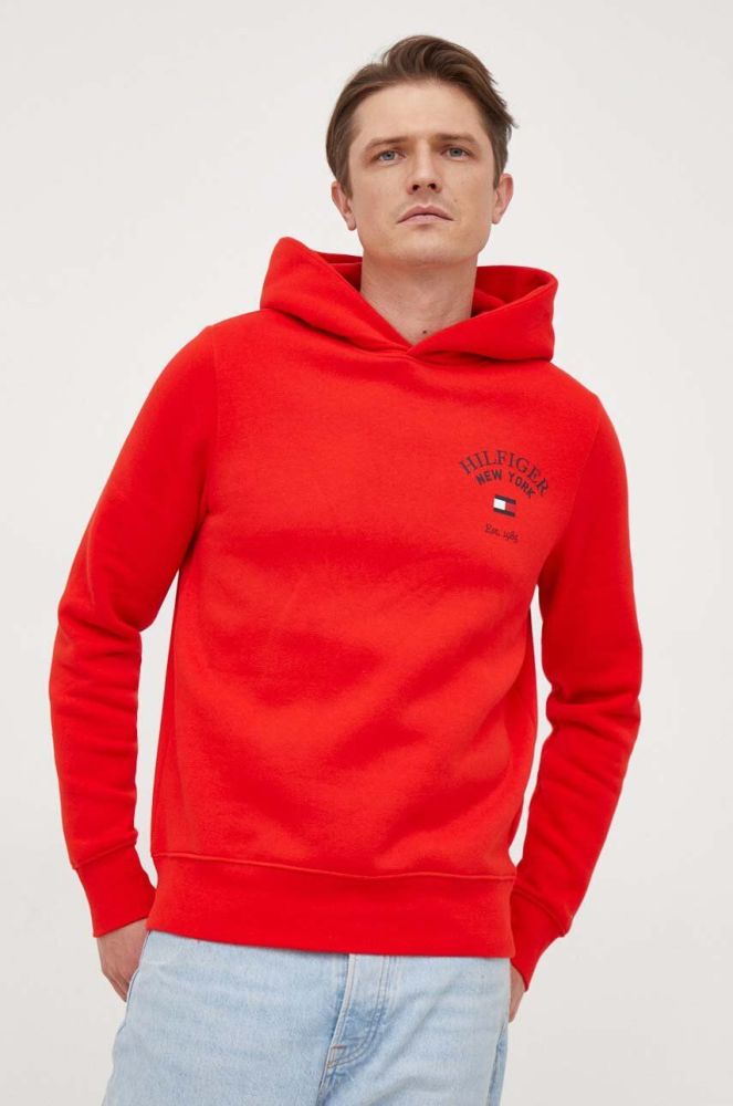 Кофта Tommy Hilfiger чоловіча колір червоний з капюшоном з принтом (3693584)