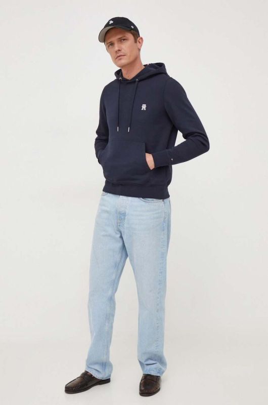 Кофта Tommy Hilfiger чоловіча колір синій з капюшоном однотонна (3693599) фото 2