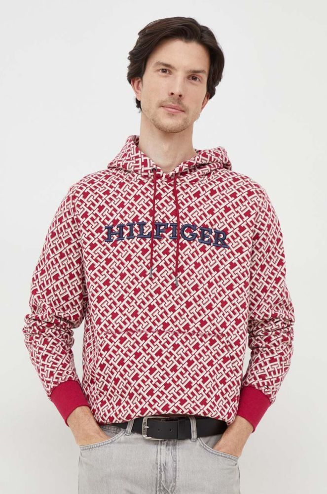 Кофта Tommy Hilfiger чоловіча колір бордовий з капюшоном візерунок (3681710)