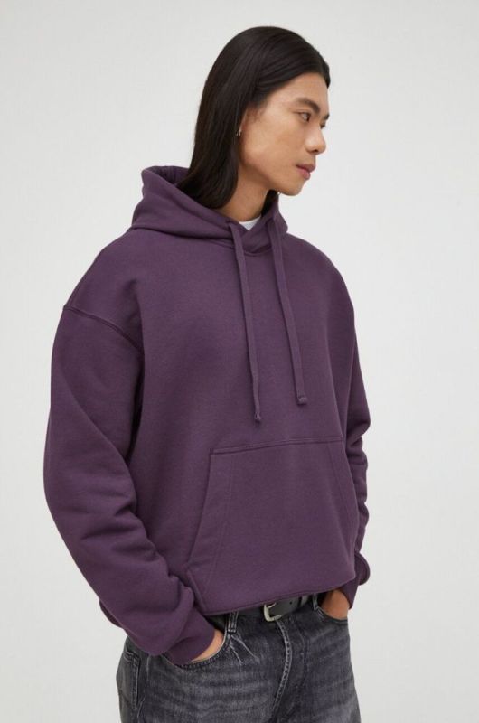 Бавовняна кофта G-Star Raw чоловіча колір фіолетовий з капюшоном однотонна