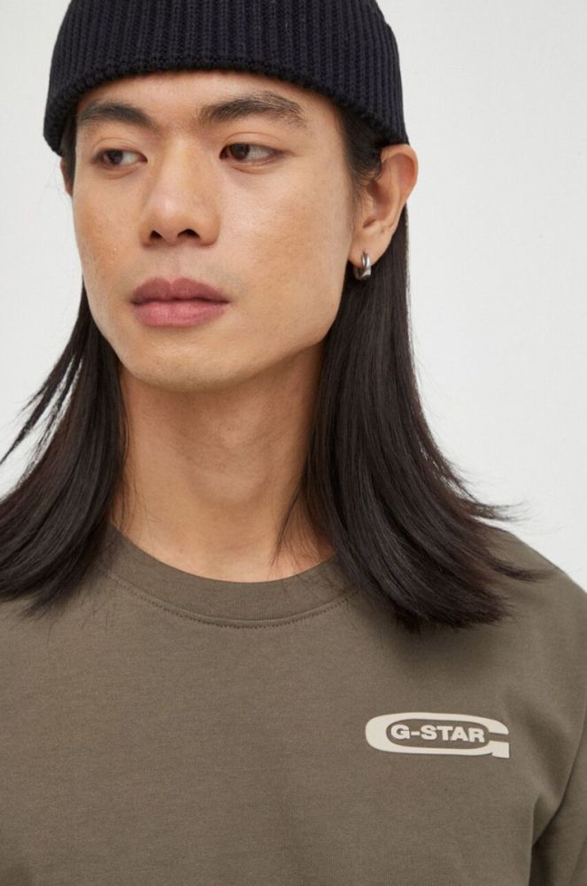Бавовняний лонгслів G-Star Raw колір зелений з аплікацією фото 4