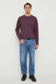 Бавовняний лонгслів G-Star Raw колір фіолетовий однотонний